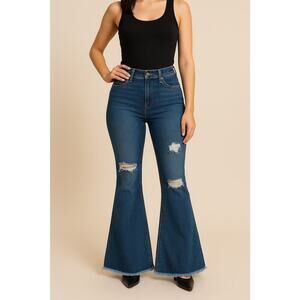 Vibrant Jeans Women 13 W30 Blue Bootcut High Rise Distressed Bell Bottom Y2K